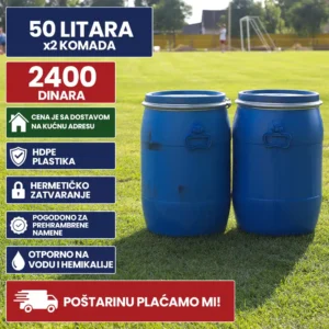 Burad 50 litara HDPE plavi metalni obruč x2