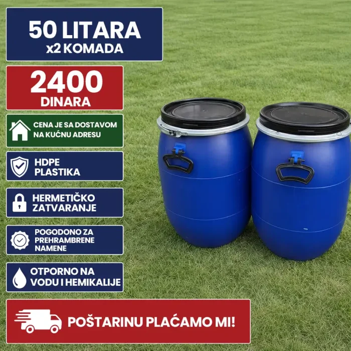 50 litara burad x2 plavi hermeticko zatvaranje