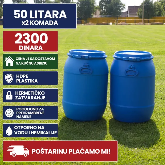 Burad 50 litara plasticni obruc HDPE x2