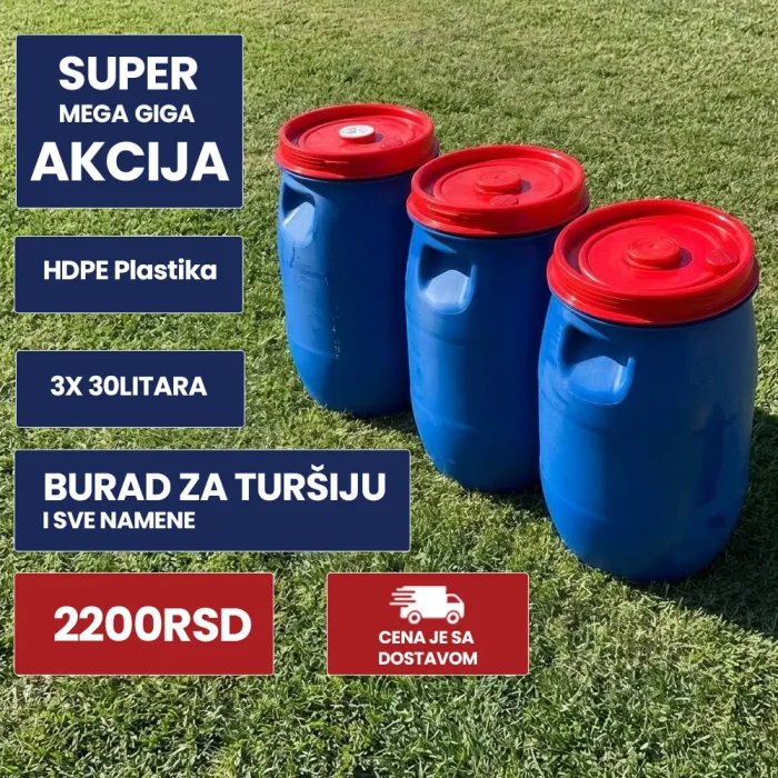 Burad za turšiju 30 litara x3 komada sa poklopcem bez metalnog obruca